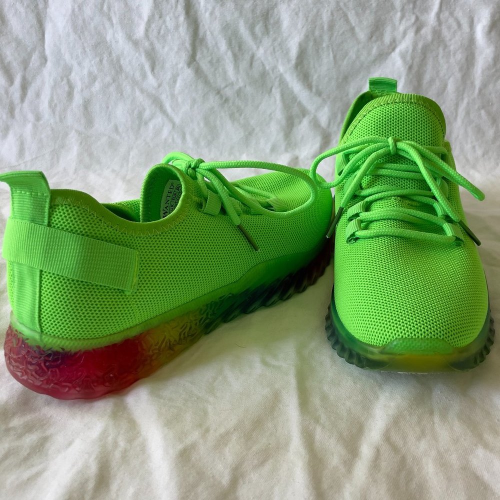 Neon Green Sneakers with Rainbow Soles